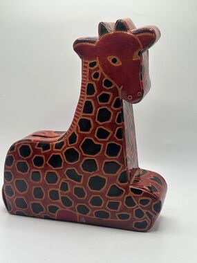 Source Unknown Red and Black leather Giraffe Accent